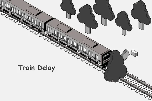 Isometric Illustration Chi Falling Train Stuck Illustration Train Delay Karaki — Wektor stockowy