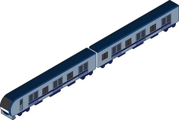 青い地下鉄の車の3Dアイソメトリックスタイルのイラスト メインラインで 交通概念 — ストックベクタ