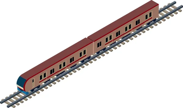 線路の上を走る赤い地下鉄の車のイラスト 三次元等方材料 本線はない 交通概念 — ストックベクタ