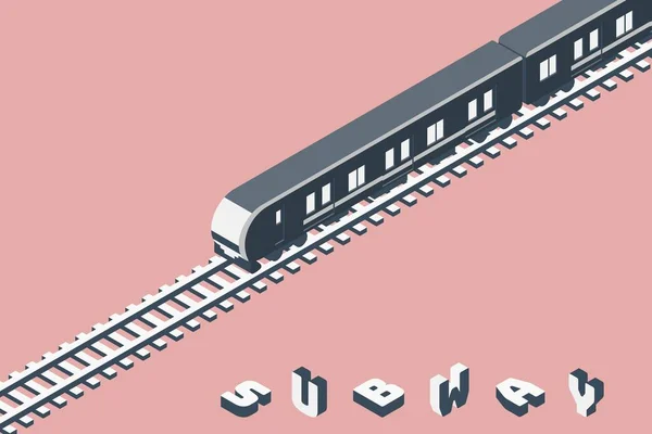 Semplice Illustrazione Una Metropolitana Che Corre Rotaie Stile Isometrico Con — Vettoriale Stock