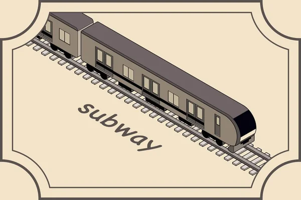 Monochrome Banner Afbeelding Van Een Isometrische Metro Loopt Rails Met — Stockvector