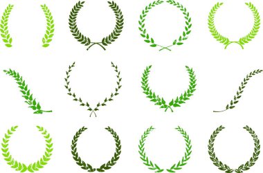 Illustration of a green laurel wreath. Stamp-like variation set with blurred and blotchy stamp style