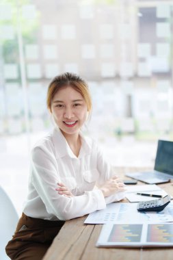 veri analizi, plan, pazarlama, muhasebe, denetleme, Asyalı iş kadınlarının pazarlama planlamasının portresi istatistiksel veri tablosu ve bilgisayar kullanarak pazarlama projesini toplantıda sunmak için