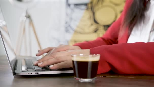 Las Manos Femeninas Mujer Negocios Mujer Negocios Escribiendo Teclado Portátil — Vídeo de stock