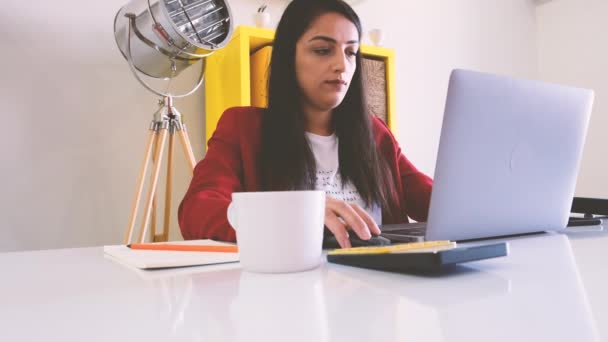 사업가가 노트북으로 일하고 있습니다 여성들은 타이핑 인터넷 프로그램 온라인 컴퓨터로 — 비디오