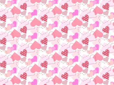 Sevimli kalpleri olan kusursuz desenli arkaplan, sıcak renk değişimi