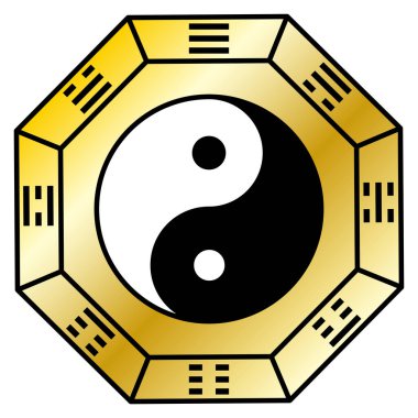 Taiji diyagramı ve altın bagua diyagramı, doğu falcısı, okült ve ruhani semboller.