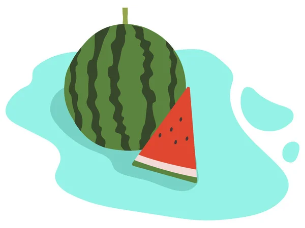 Clip Art Der Runden Kugel Aus Wassermelone Und Geschnittener Wassermelone — Stockvektor