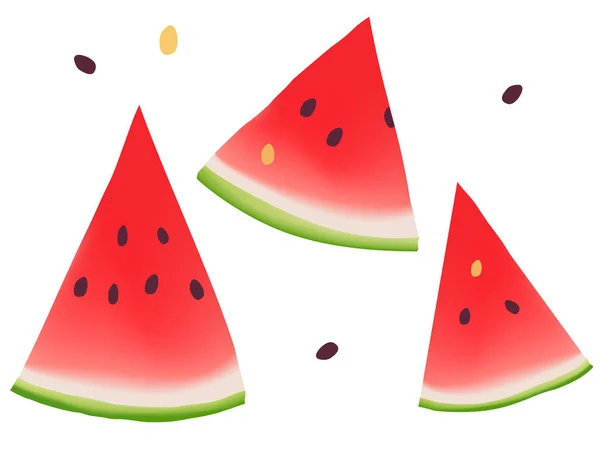 Illustration Einer Reihe Von Geschnittenen Wassermelonen Und Samen — Stockvektor