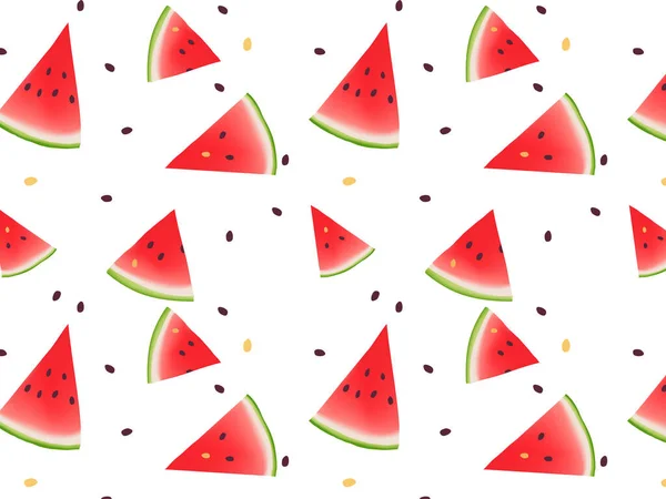 Musterhintergrund Mit Geschnittener Wassermelone Und Verstreuten Samen — Stockvektor