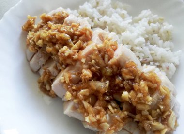 Khao Mangai, Thai food, boiled chicken rice,fried rice with pork and vegetables