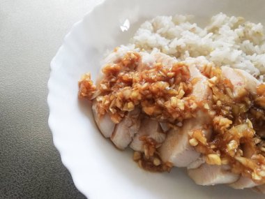Khao Mangai, Thai food, boiled chicken rice,With text space margin
