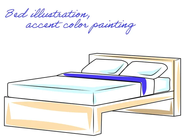 Bed Illustration Accent Color Painting — Stockvector