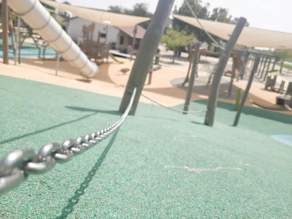 Divertido Juego Obstáculos Patio Madera Para Niños Parque —  Fotos de Stock