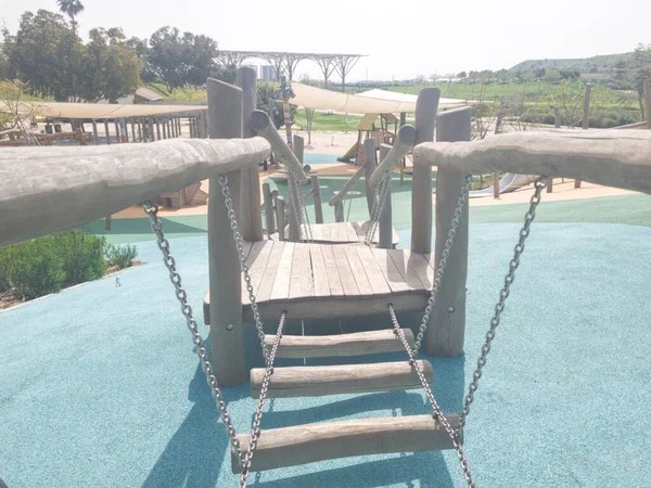 Juego Puente Divertido Parque Infantil Madera Para Niños Parque —  Fotos de Stock