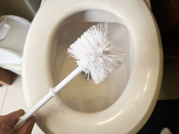 White Plastic Toilet Cleaning Brush Home — Stock Photo, Image