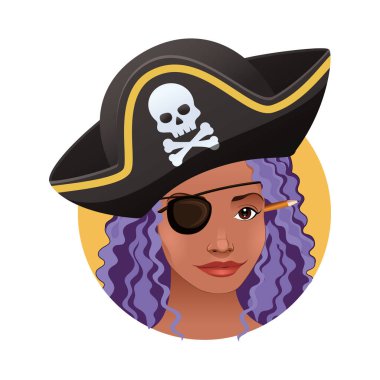 Şapkalı ve saçında kalem olan korsan kız.