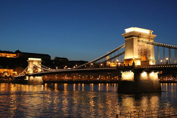 Pont Chaîne Budapest Nuit — Photo