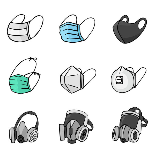 Set of mask in drawing style vector