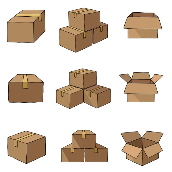 Juego Cajas Vector Estilo Dibujo — Archivo Imágenes Vectoriales