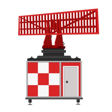Radar istasyonu beyaz zemin üzerinde izole edilmiş vektör, iletişim ekipmanları teknoloji konsepti grafik tasarımı.