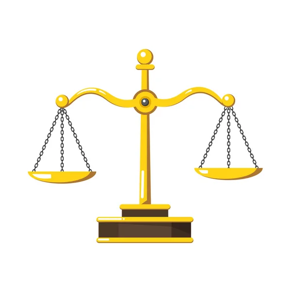 Vektorové Zlaté Mosazné Váhy Izolované Bílém Pozadí Znamení Spravedlnosti Právníku — Stockový vektor