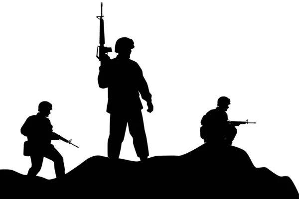 Harekat silueti vektörü olan bir asker sürüsü, basit tasarlanmış siyah beyaz asker, savaşta savaşçı..