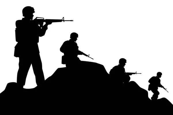 Troop Soldiers Action Silhouette Vector Simple Designed Military Man Black — ストックベクタ