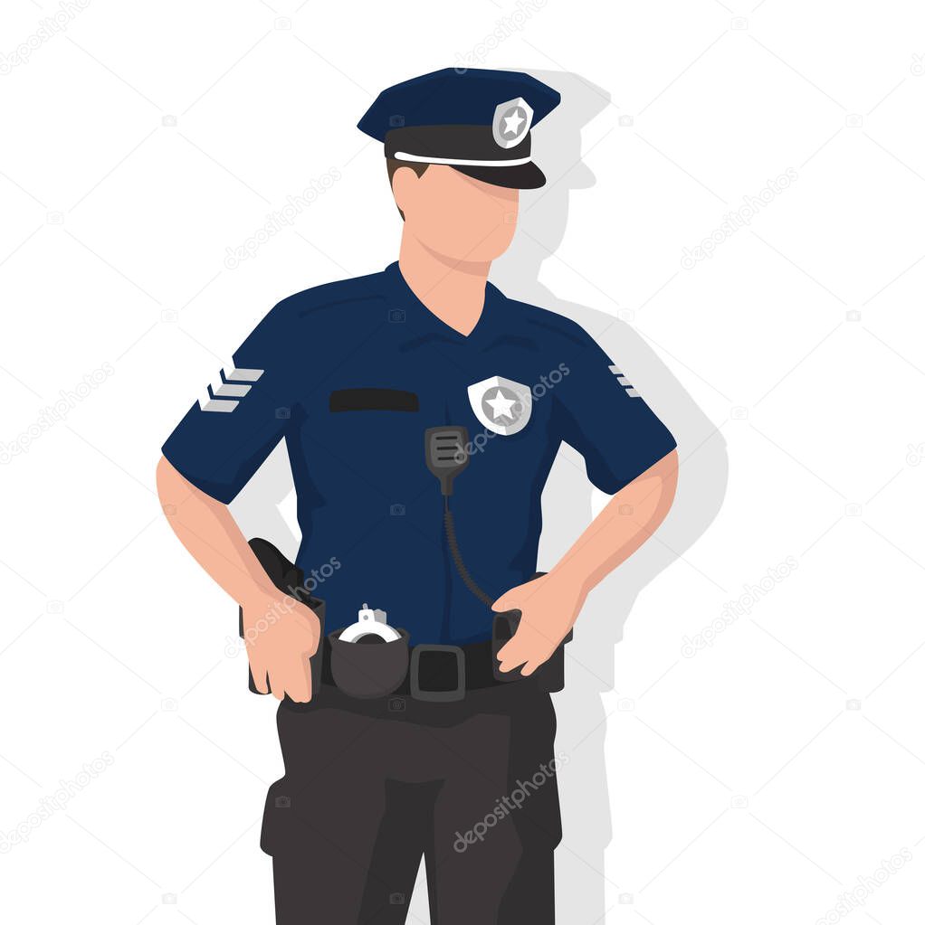 Police man in modern flat style, simple people concept on white background.