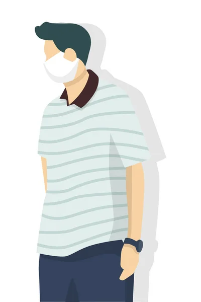 Man Wearing Face Mask Virus Protection Air Pollution Contaminated Air — Stock Vector