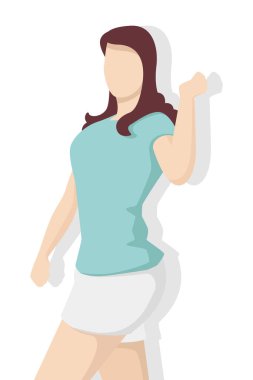 Modern düz stil mutlu kadın, basit insanlar ve beyaz arka planda moda konsepti.