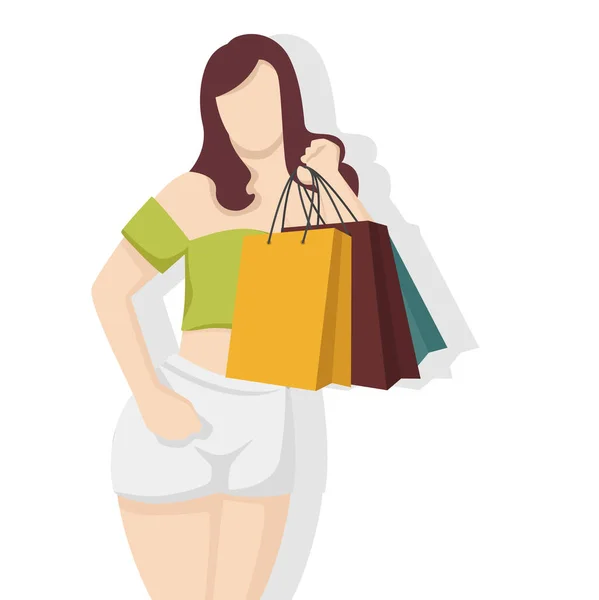 Happy Woman Shopping Bag Modern Flat Style Simple People Fashion — Stock Vector