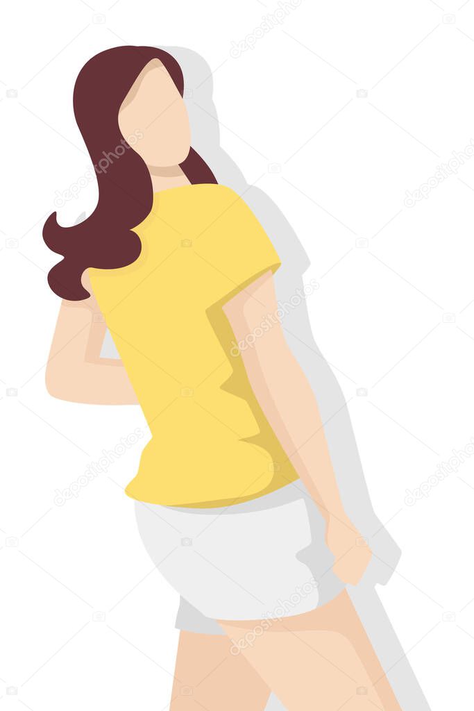 Happy woman in modern flat style, simple people and fashion concept on white background.