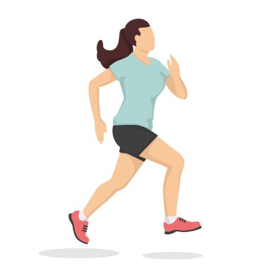 Modern tarz vektör illüstrasyonunda çalışan kadın, sağlıklı insan, beyaz arka planda izole edilmiş basit düz gölge.