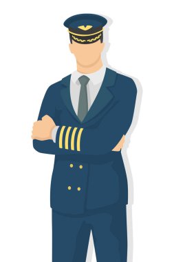Modern stil vektör illüstrasyonunda uçak pilotu, beyaz arka planda basit düz gölge, Kaptan..