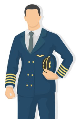 Modern stil vektör illüstrasyonunda uçak pilotu, beyaz arka planda basit düz gölge, Kaptan..