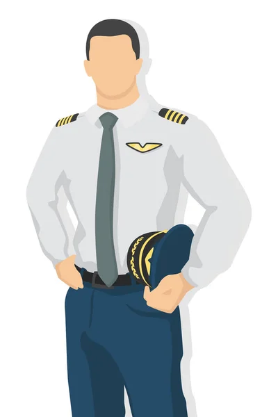 Modern stil vektör illüstrasyonunda uçak pilotu, beyaz arka planda basit düz gölge, Kaptan..