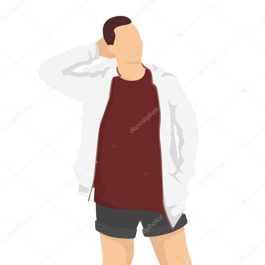 Young man in gay, lesbian, bisexual, transgender rights, modern style vector illustration, people simple flat shadow isolated on purple background
