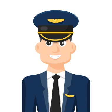 Havayolu pilotu, simgesi veya sembolünün renkli basit düz vektörü, insanlar vektör illüstrasyonunu kavramsallaştırıyor.