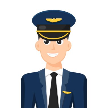 Havayolu pilotu, simgesi veya sembolünün renkli basit düz vektörü, insanlar vektör illüstrasyonunu kavramsallaştırıyor.
