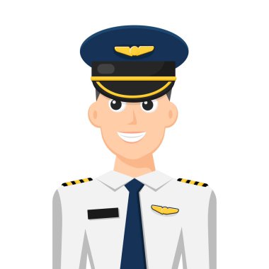 Havayolu pilotu, simgesi veya sembolünün renkli basit düz vektörü, insanlar vektör illüstrasyonunu kavramsallaştırıyor.