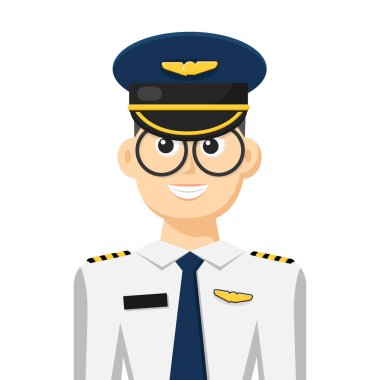 Havayolu pilotu, simgesi veya sembolünün renkli basit düz vektörü, insanlar vektör illüstrasyonunu kavramsallaştırıyor.