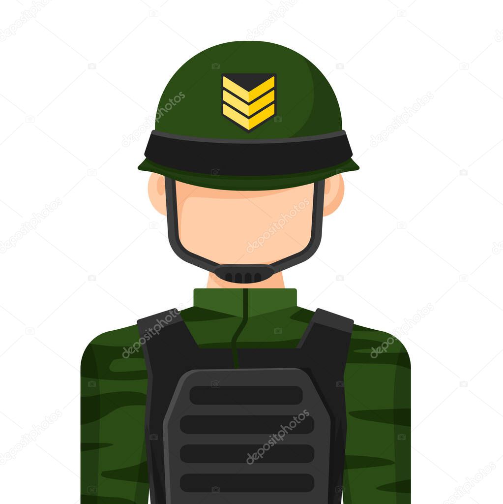 Colorful simple flat vector of army soldier, a sergeant, icon or symbol, people concept vector illustration.;