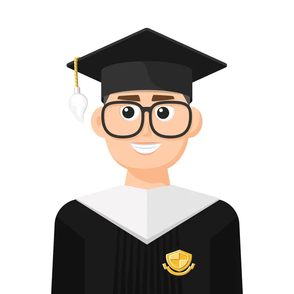 Estudante Graduado Vetor Plano Simples Ícone Símbolo Perfil Pessoal Ilustração — Vetor de Stock