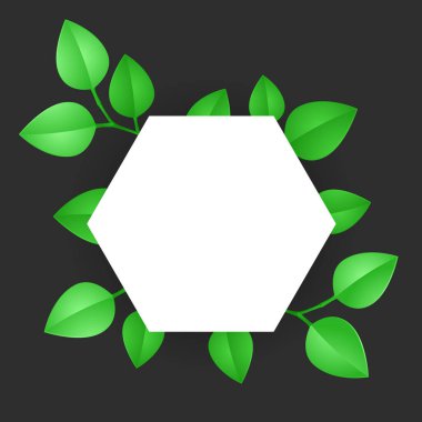 Süslü yeşil yapraklı yazı için beyaz boşluk. Düz gadient biçim vektör illüstrasyonunda dizayn edilmiş şablon.