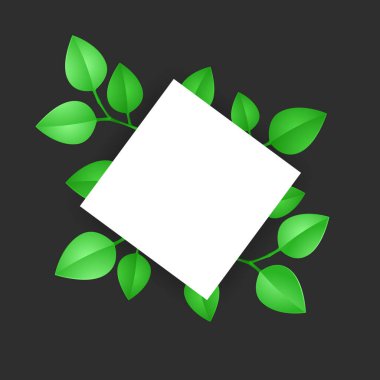 Süslü yeşil yapraklı yazı için beyaz boşluk. Düz gadient biçim vektör illüstrasyonunda dizayn edilmiş şablon.