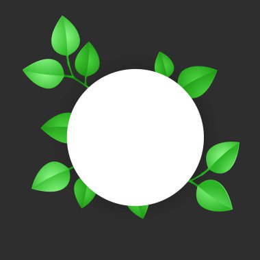 Süslü yeşil yapraklı yazı için beyaz boşluk. Düz gadient biçim vektör illüstrasyonunda dizayn edilmiş şablon.