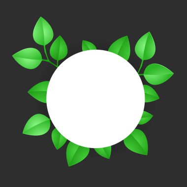 Süslü yeşil yapraklı yazı için beyaz boşluk. Düz gadient biçim vektör illüstrasyonunda dizayn edilmiş şablon.