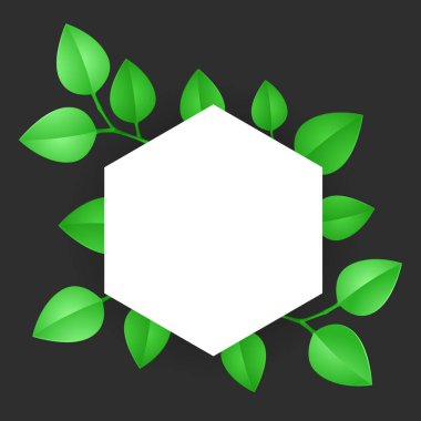 Süslü yeşil yapraklı yazı için beyaz boşluk. Düz gadient biçim vektör illüstrasyonunda dizayn edilmiş şablon.