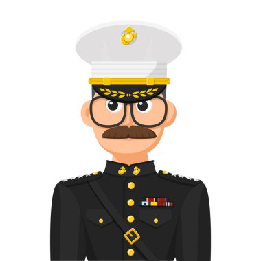Amerikan deniz komutanı basit düz bir vektörde. Kişisel profil simgesi veya sembol. askeri insanlar vektör illüstrasyonu kavramını.